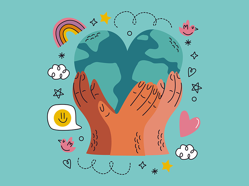 kindness icons earth in hands