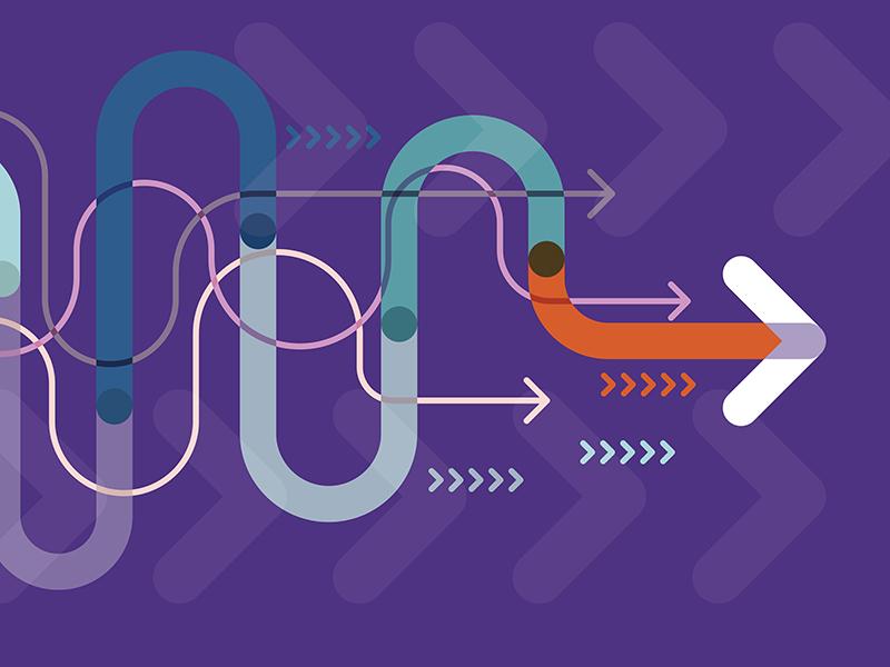 An abstract graphic showing colourful arrows pointing in one direction