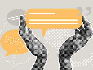 A graphic showing two hands supporting a quotation box